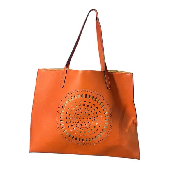 Neiman Marcus Handbags - Neiman Marcus Boho Western Orange Tote Bag Laser Cut Medallion Handbag